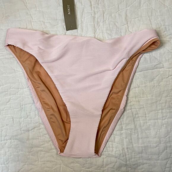 NWT J.Crew Ribbed high-rise cheeky bikini bottom in Pink size Small - Picture 1 of 5